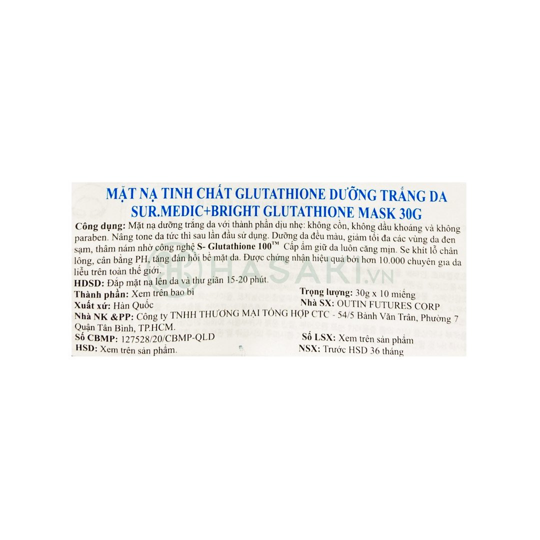 Mặt Nạ Sur.Medic+ Tinh Chất Glutathione Làm Sáng Da 30g