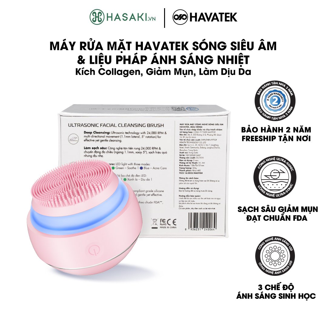 Máy Rửa Mặt Havatek Sóng Siêu Âm & Liệu Pháp Ánh Sáng Màu Hồng