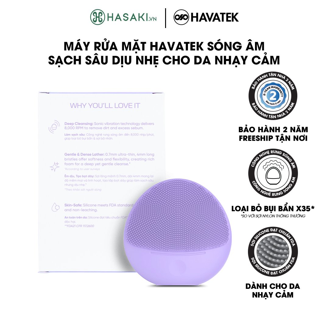 Máy Rửa Mặt Havatek Sóng Âm Cho Da Nhạy Cảm Màu Tím