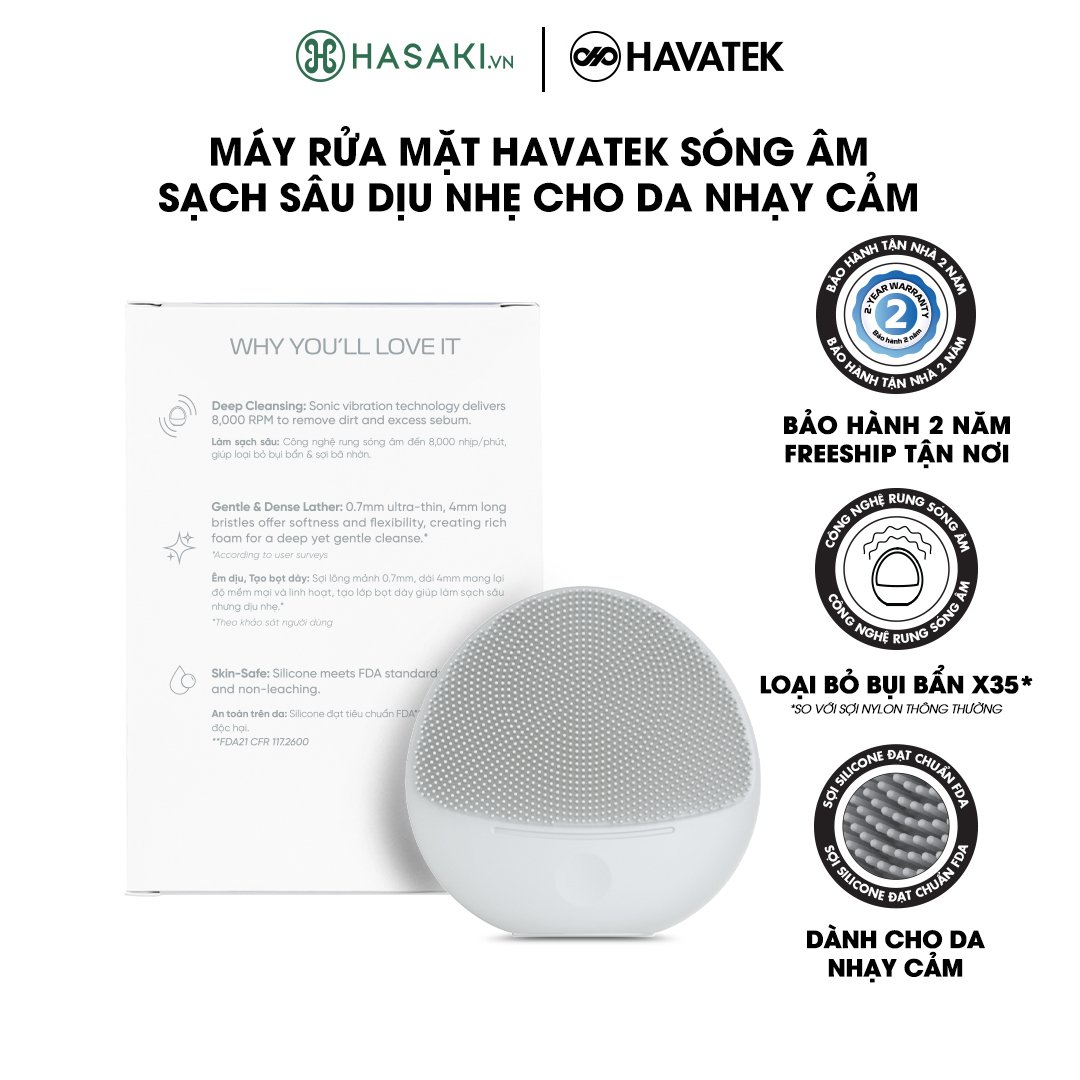 Máy Rửa Mặt Havatek Sóng Âm Cho Da Nhạy Cảm Màu Xám