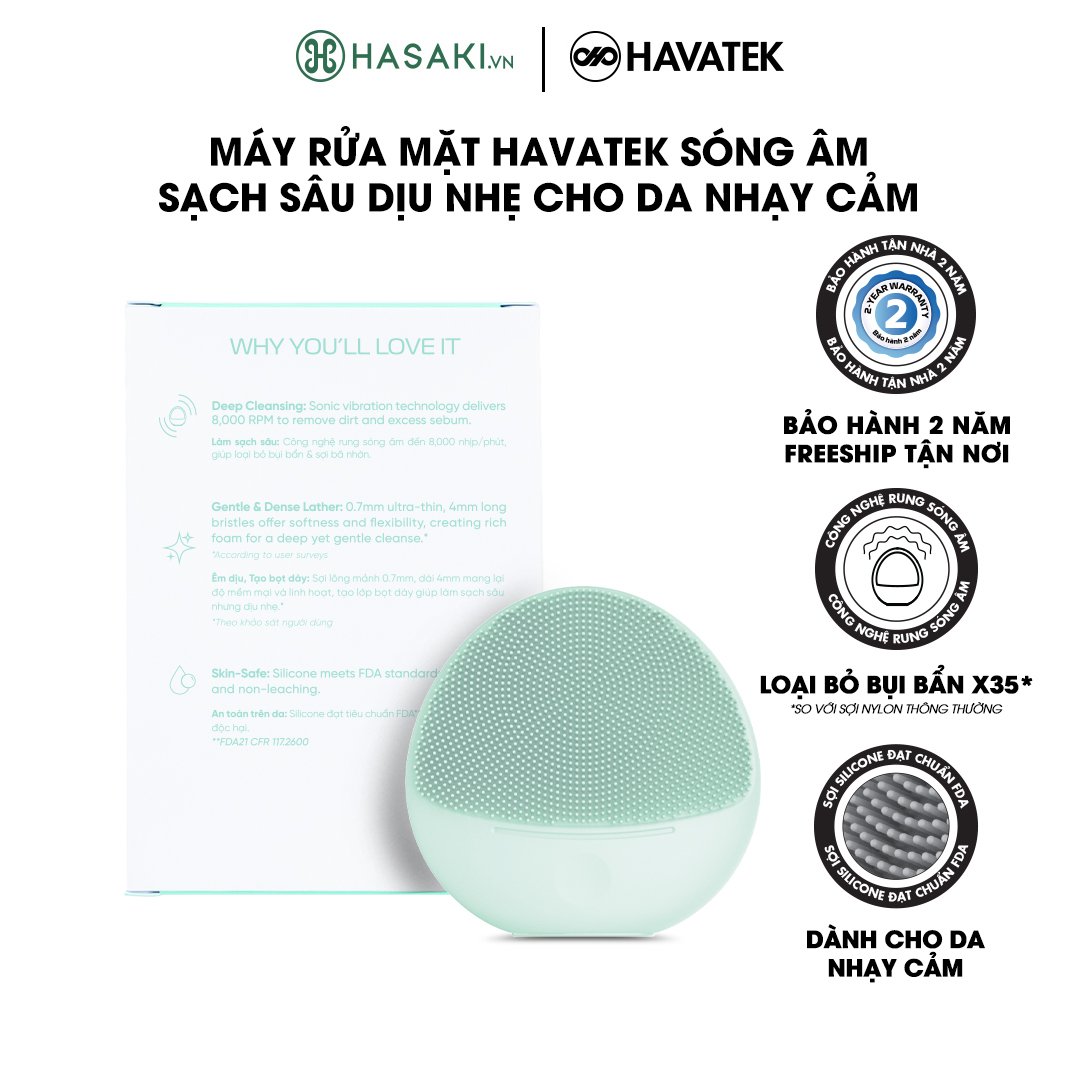 Máy Rửa Mặt Havatek Sóng Âm Cho Da Nhạy Cảm Màu Xanh Mint