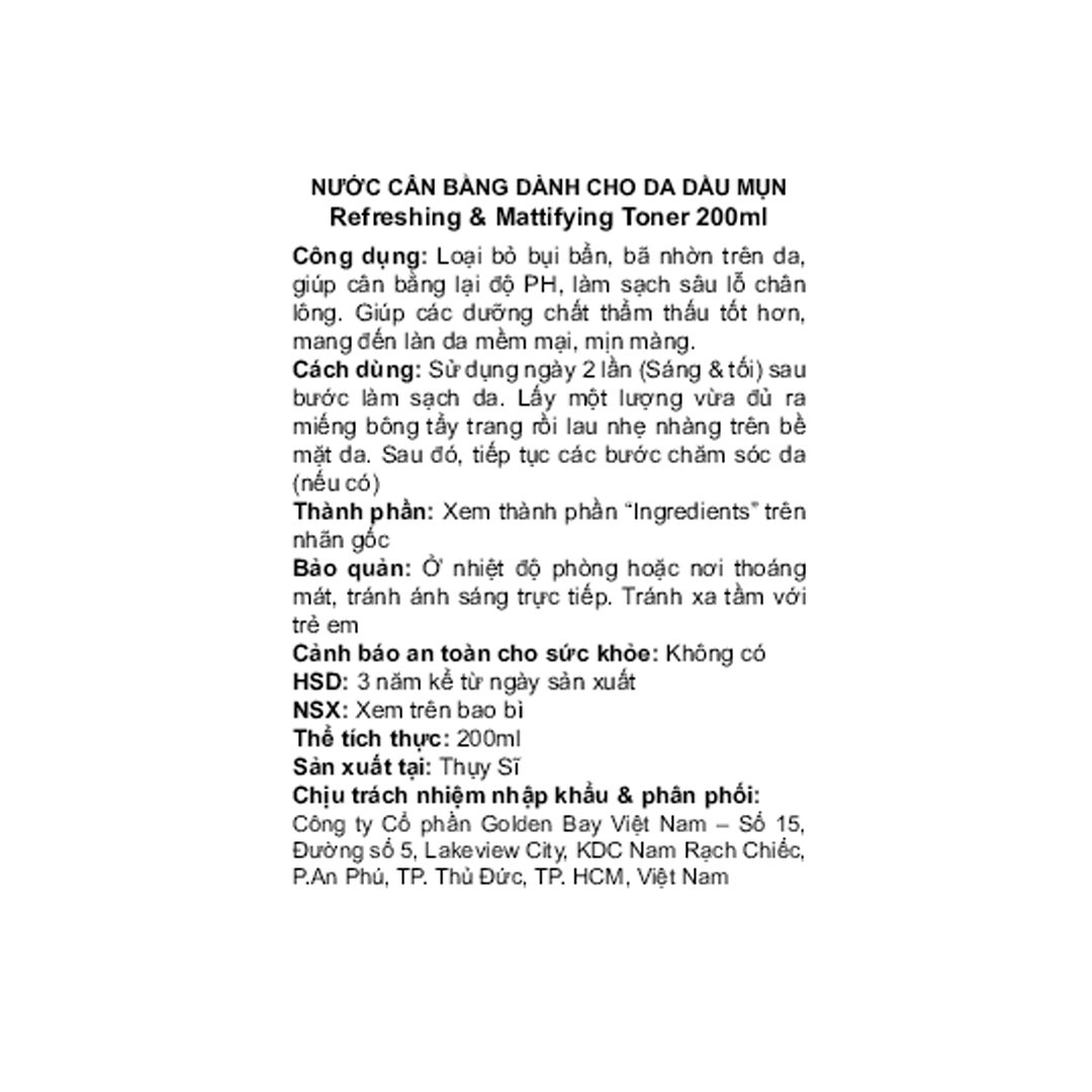Nước Hoa Hồng Swiss Image Cho Da Hỗn Hợp Và Da Dầu 200ml