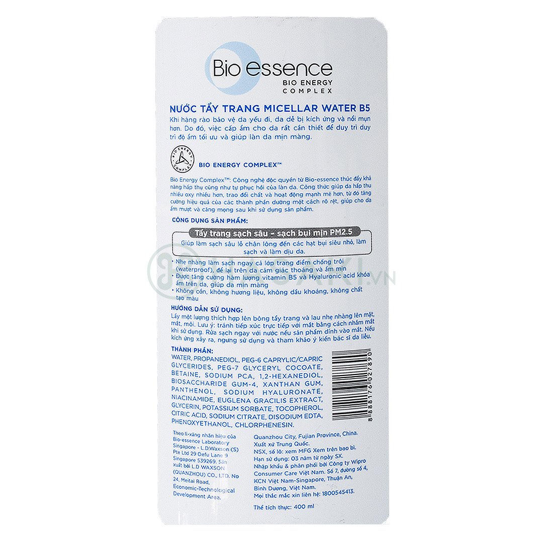Nước Tẩy Trang Bio-essence Không Cồn Sạch Sâu Da 400ml