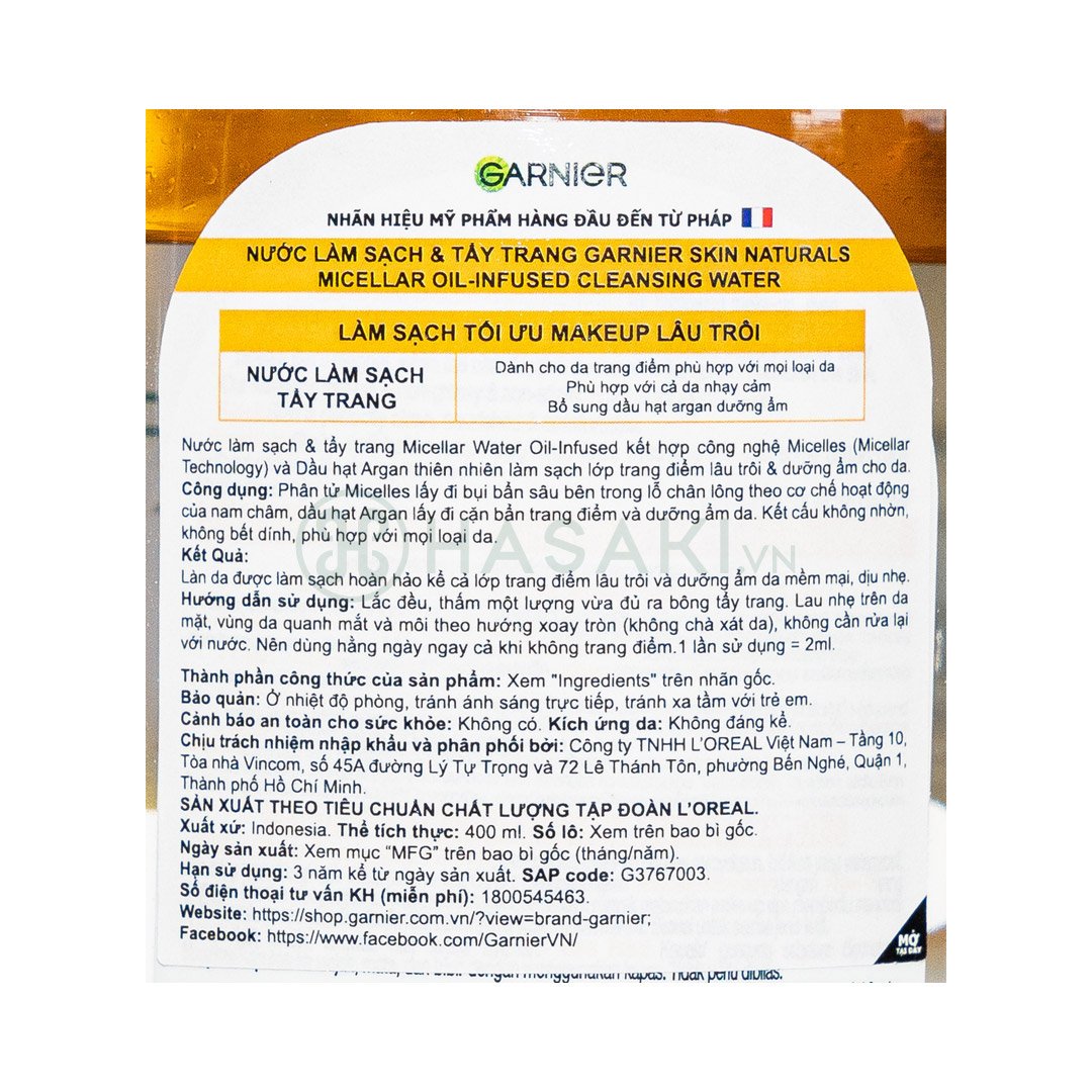 Nước Tẩy Trang Garnier Làm Sạch Sâu Lớp Trang Điểm 400ml