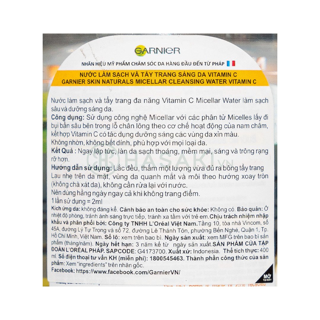 Nước Tẩy Trang Garnier Vitamin C Làm Sáng Da 400ml