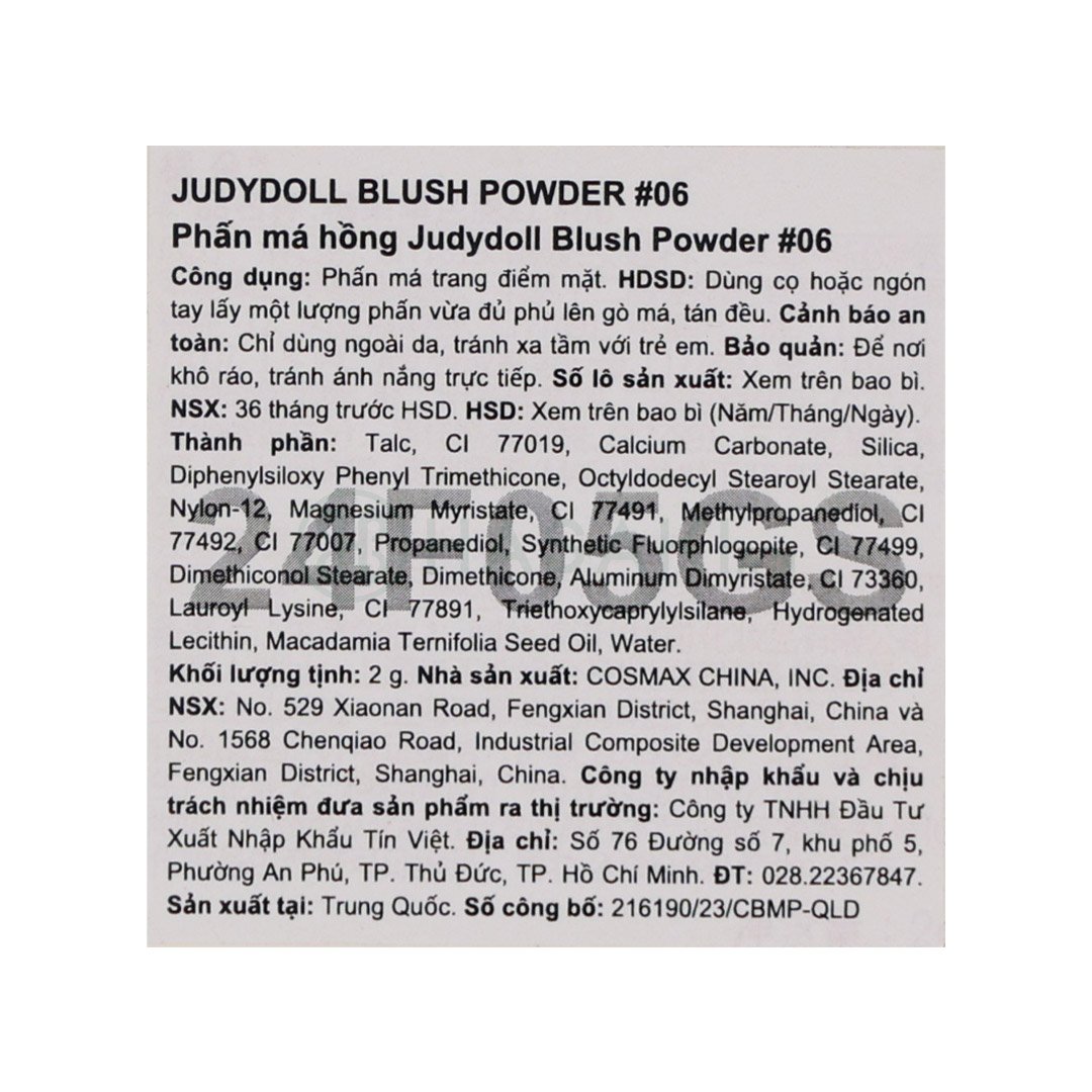 Phấn Má Hồng Judydoll Mềm Mịn Tự Nhiên - 06 Cam Sữa 2g