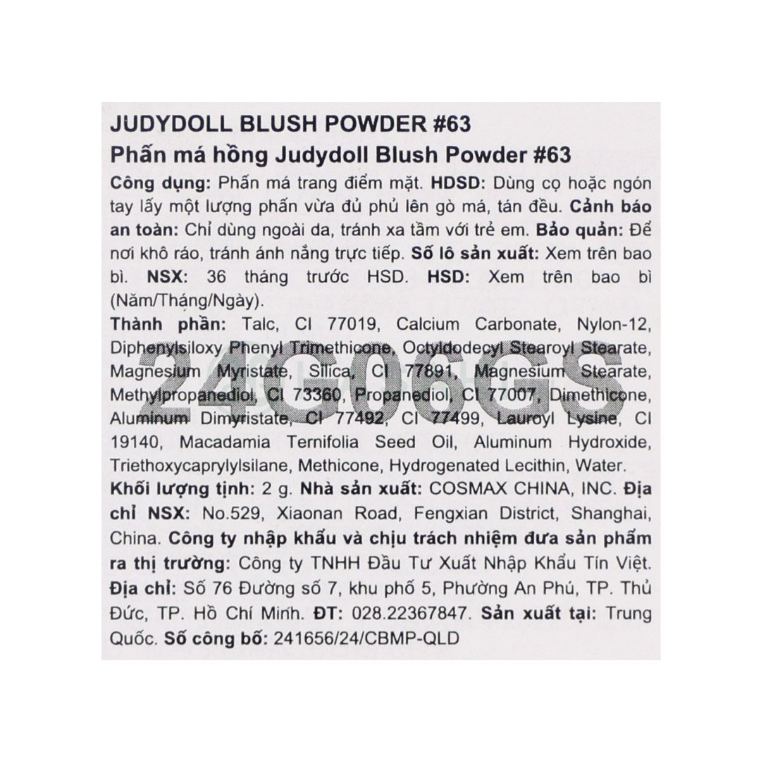 Phấn Má Hồng Judydoll Mềm Mịn Tự Nhiên - 63 Dâu Tây Sữa 2g