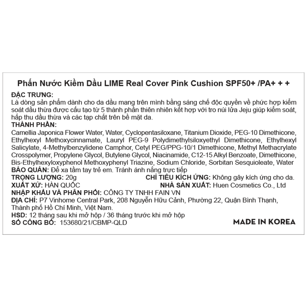 Phấn Nước Lime Kiềm Dầu No.20 Pink Beige Da Trung Bình 20g