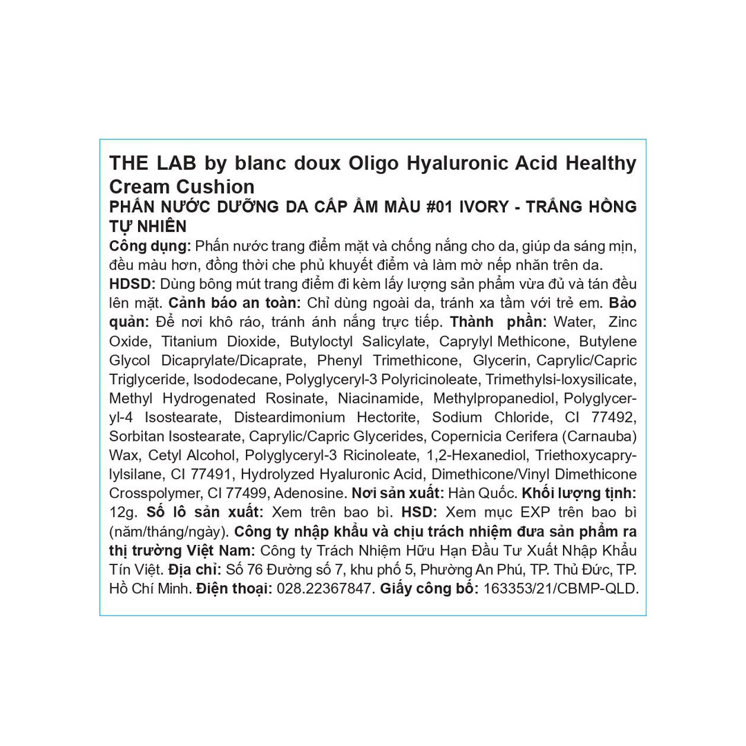 Phấn Nước The Lab Dưỡng Ẩm Màu 01 Ivory - Sáng Tự Nhiên 12g