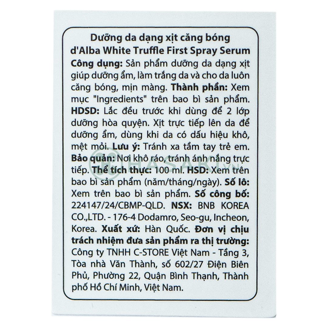 Serum d'Alba Dạng Xịt Nấm Truffle Trắng Căng Bóng Da 100ml
