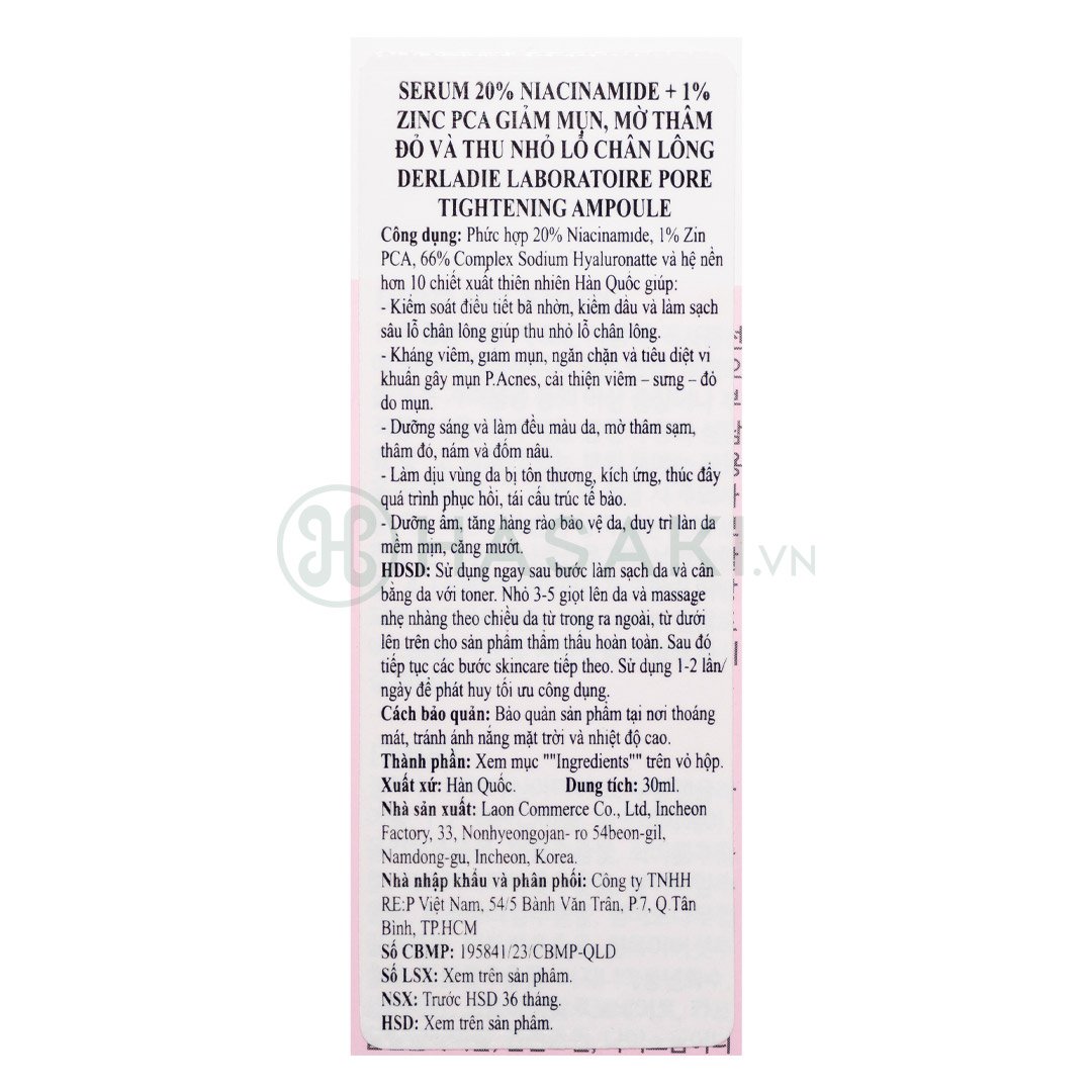 Serum Derladie Niacinamide 20% Giảm Mụn, Mờ Thâm Đỏ 30ml