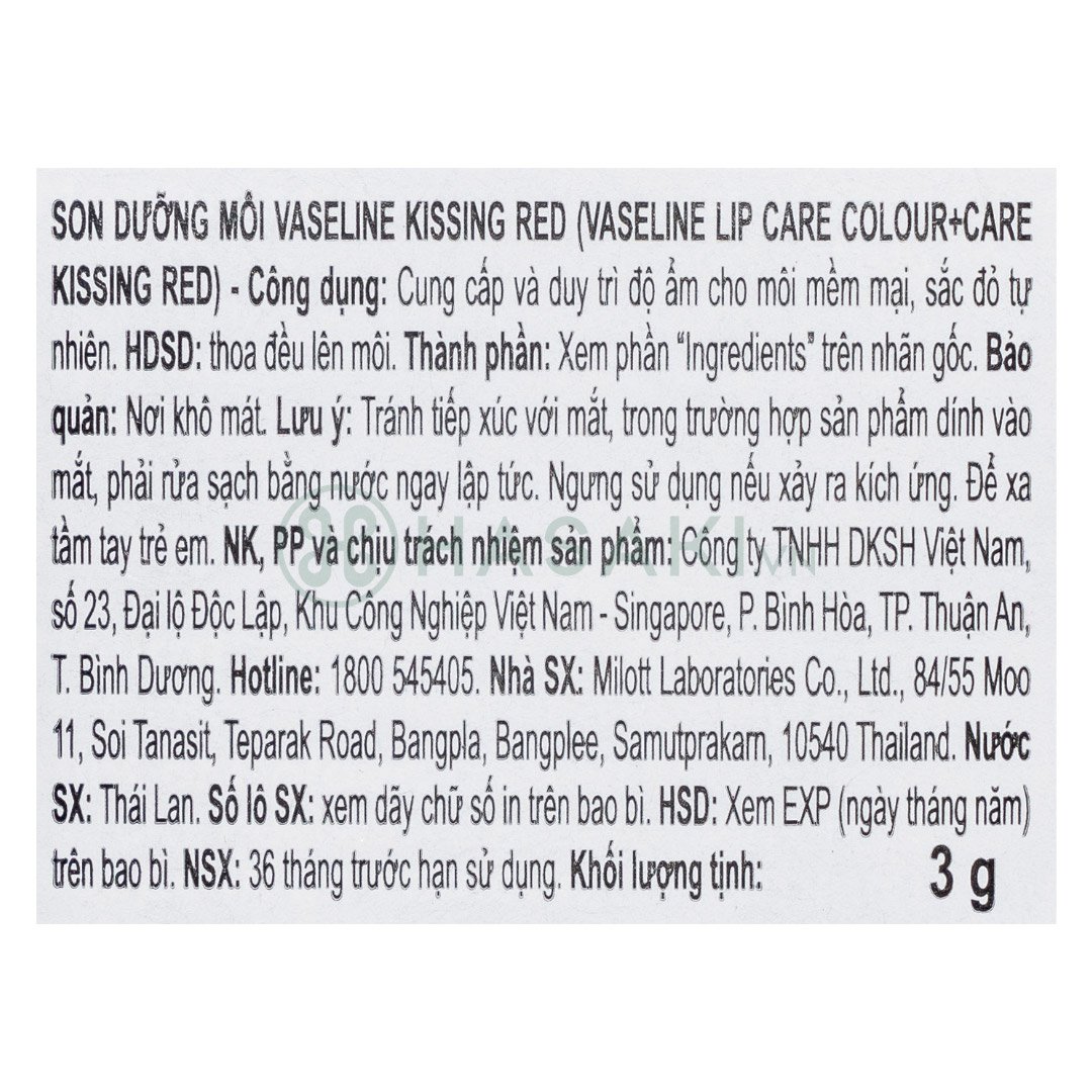 Son Dưỡng Có Màu Vaseline Đỏ Tươi Tắn 3g