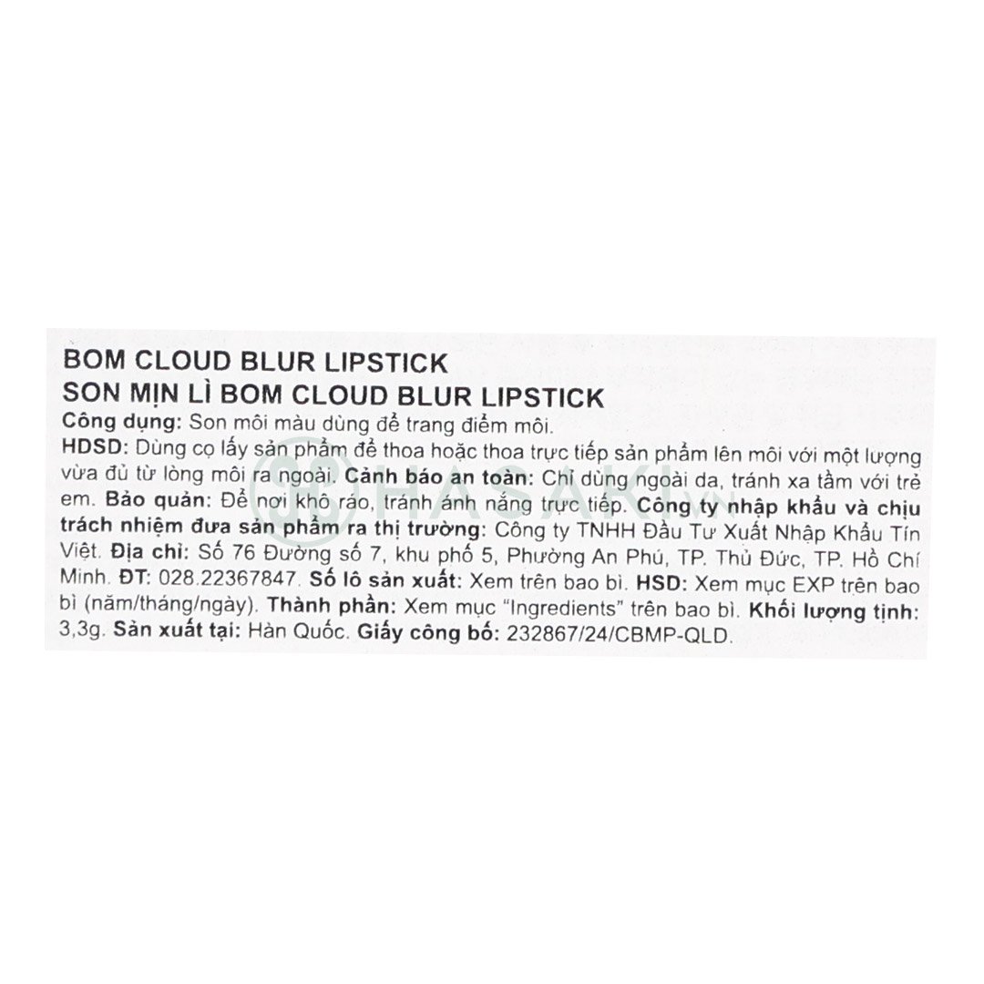Son Mịn Lì B.O.M #01 Bitter Rose - Đỏ Hồng 3.3g