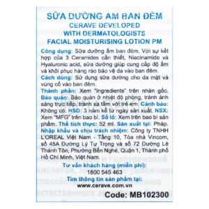 [HSD 03/2027] Sữa Dưỡng Ẩm Ban Đêm CeraVe Dành Cho Da Mặt 52ml