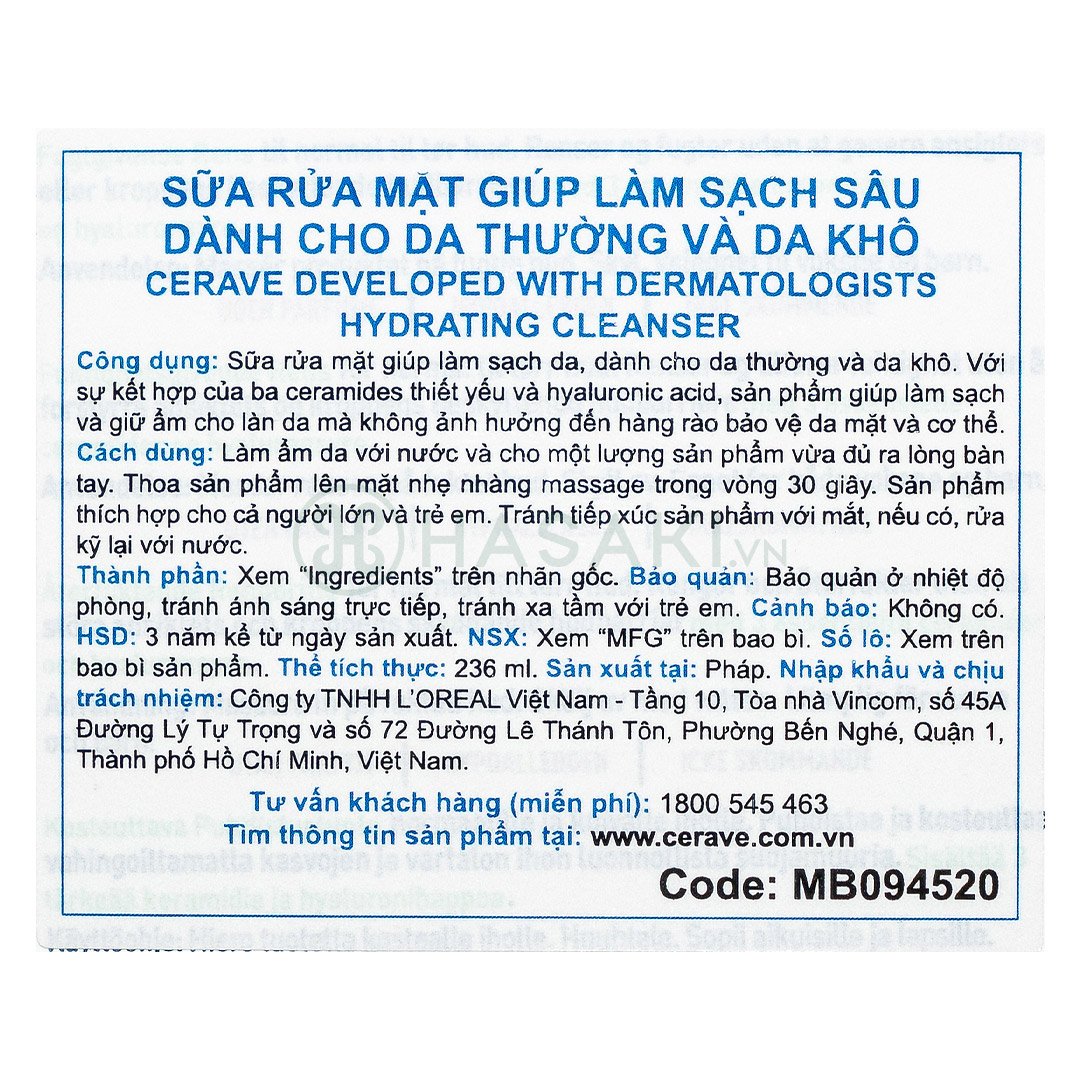 Sữa Rửa Mặt CeraVe Cho Da Thường Đến Khô 236ml