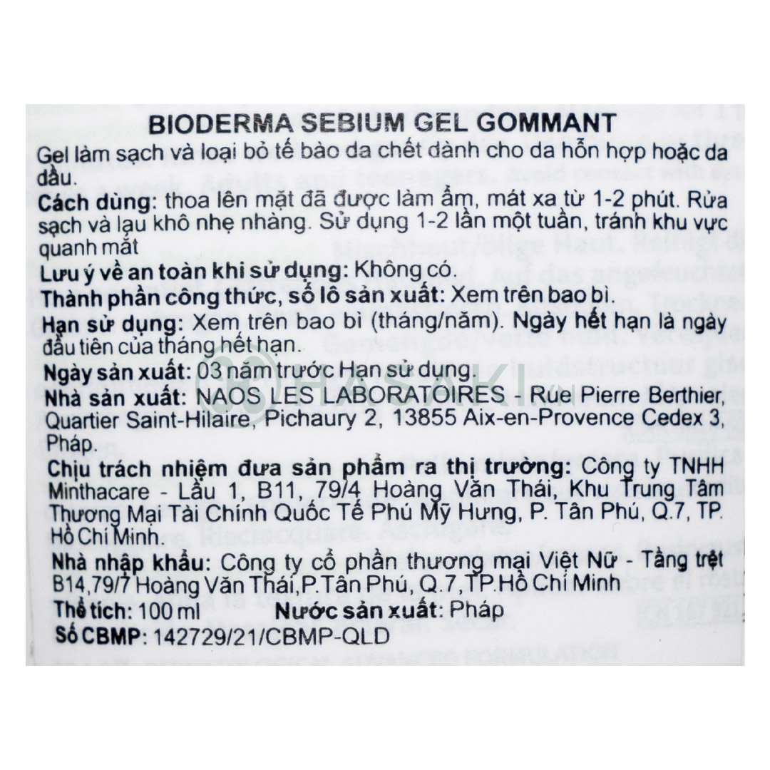 Gel Tẩy Tế Bào Chết Bioderma Cho Da Dầu Và Hỗn Hợp 100ml