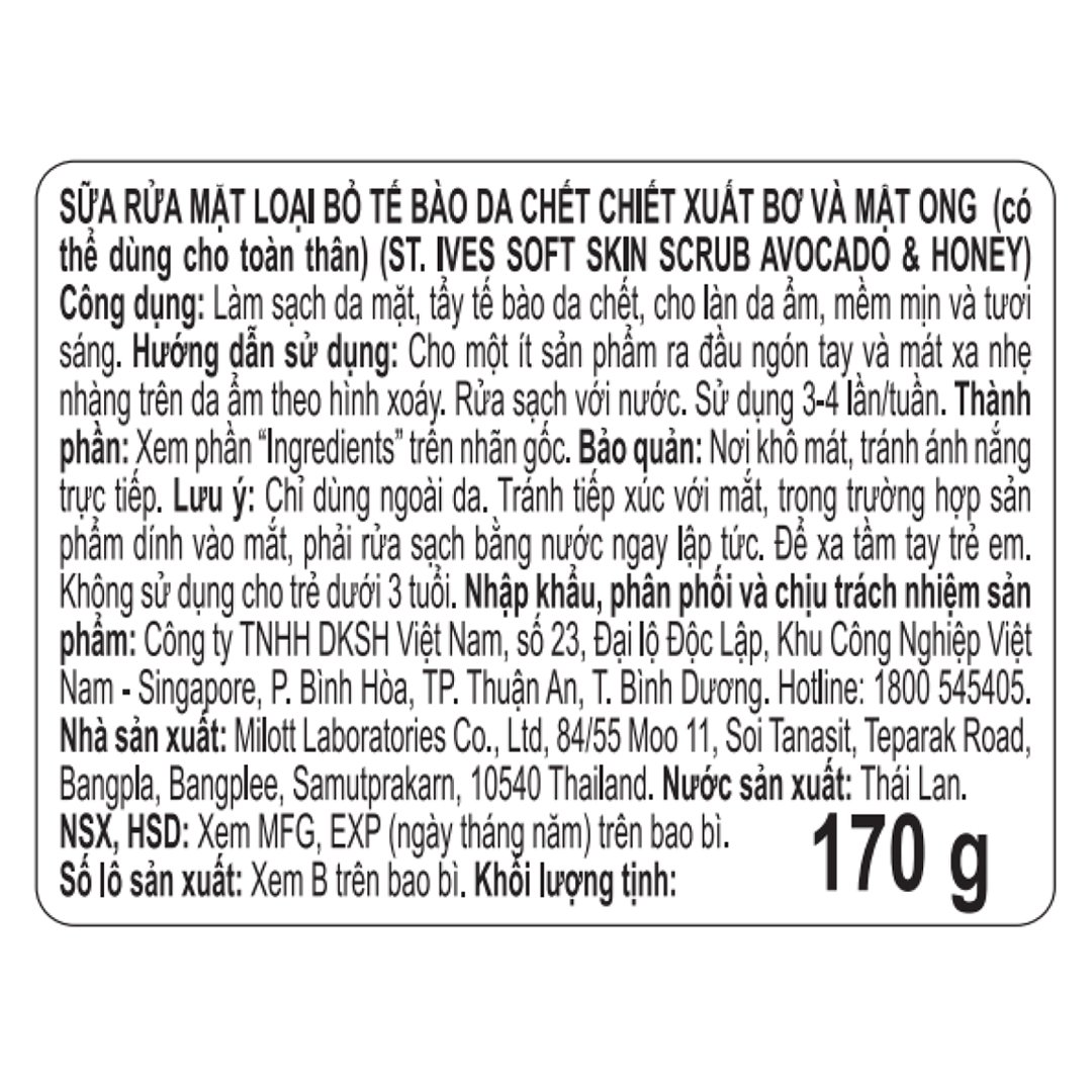 Sữa Rửa Mặt St.Ives Tẩy Tế Bào Chết Bơ & Mật Ong 170g