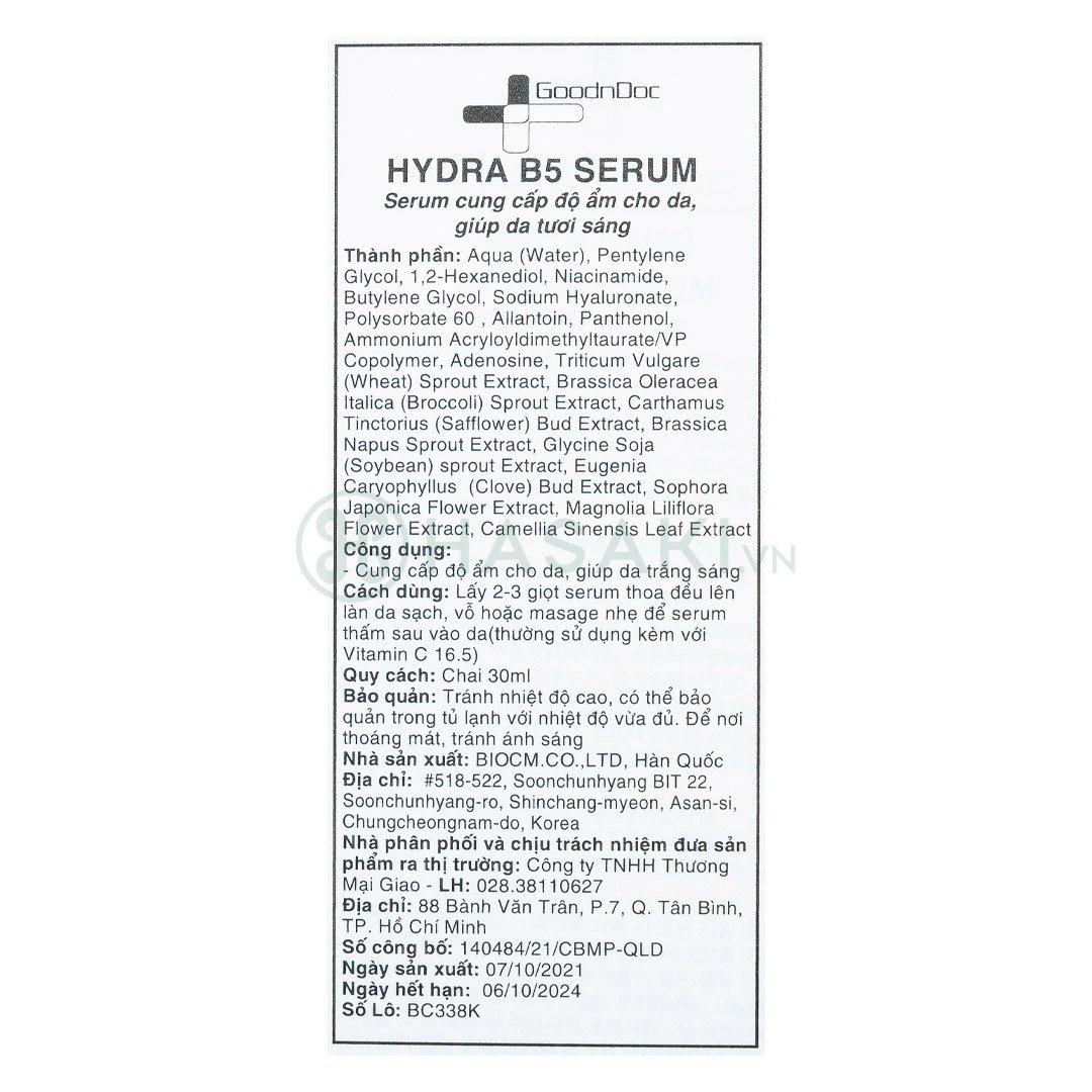 Serum GoodnDoc Dưỡng Ẩm, Hỗ Trợ Phục Hồi Da 30ml