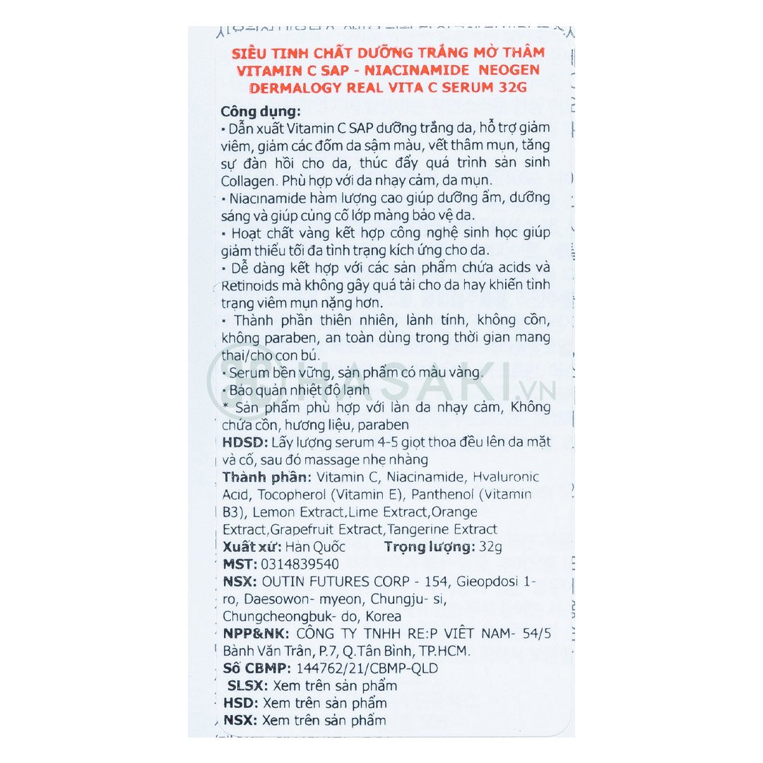Serum Neogen Dermalogy Dưỡng Sáng Da, Mờ Thâm 32g