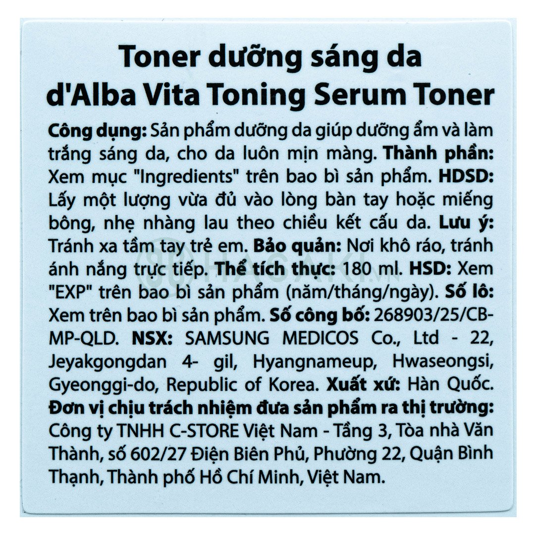 Toner d'Alba Cải Thiện Lỗ Chân Lông, Dưỡng Ẩm Da 180ml
