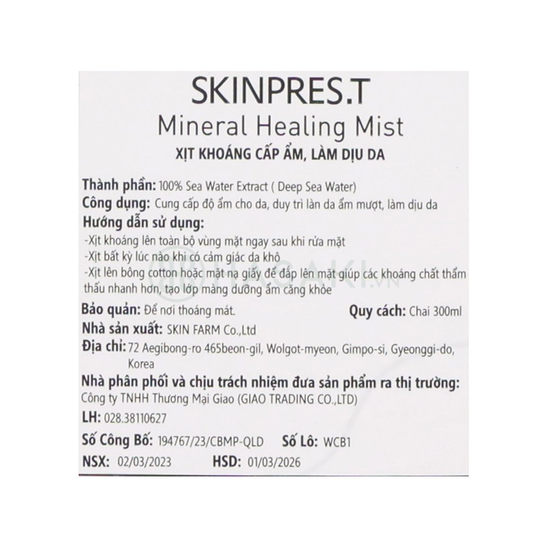 Xịt Khoáng Skinpres.T Phục Hồi & Cân Bằng Độ Ẩm 300ml