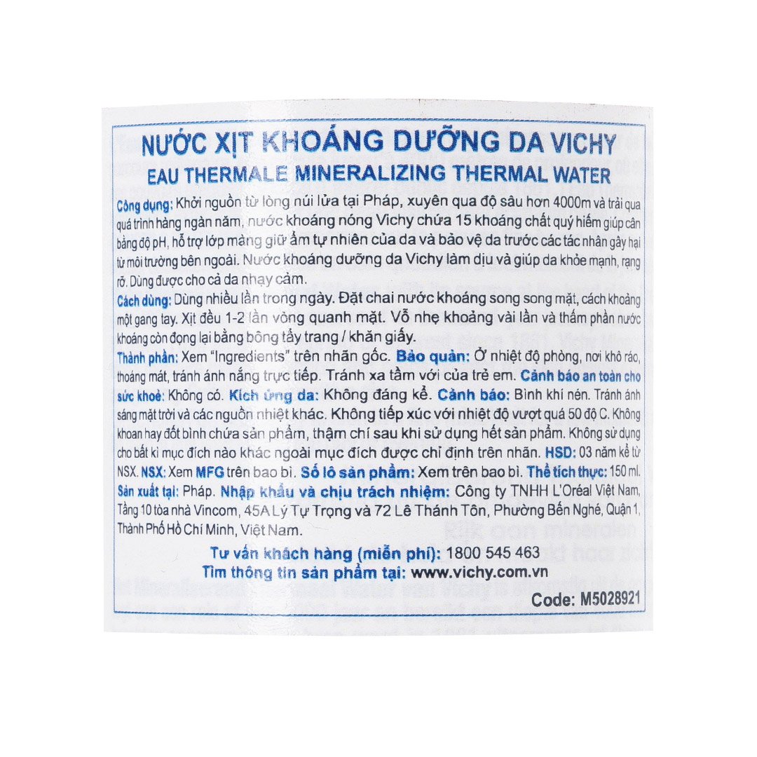 Xịt Khoáng Vichy Làm Dịu, Củng Cố & Cấp Ẩm Cho Da 150ml