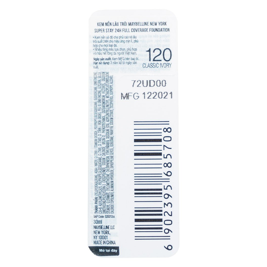 Kem Nền Maybelline 30H Lâu Trôi Che Phủ Cao #120 30ml