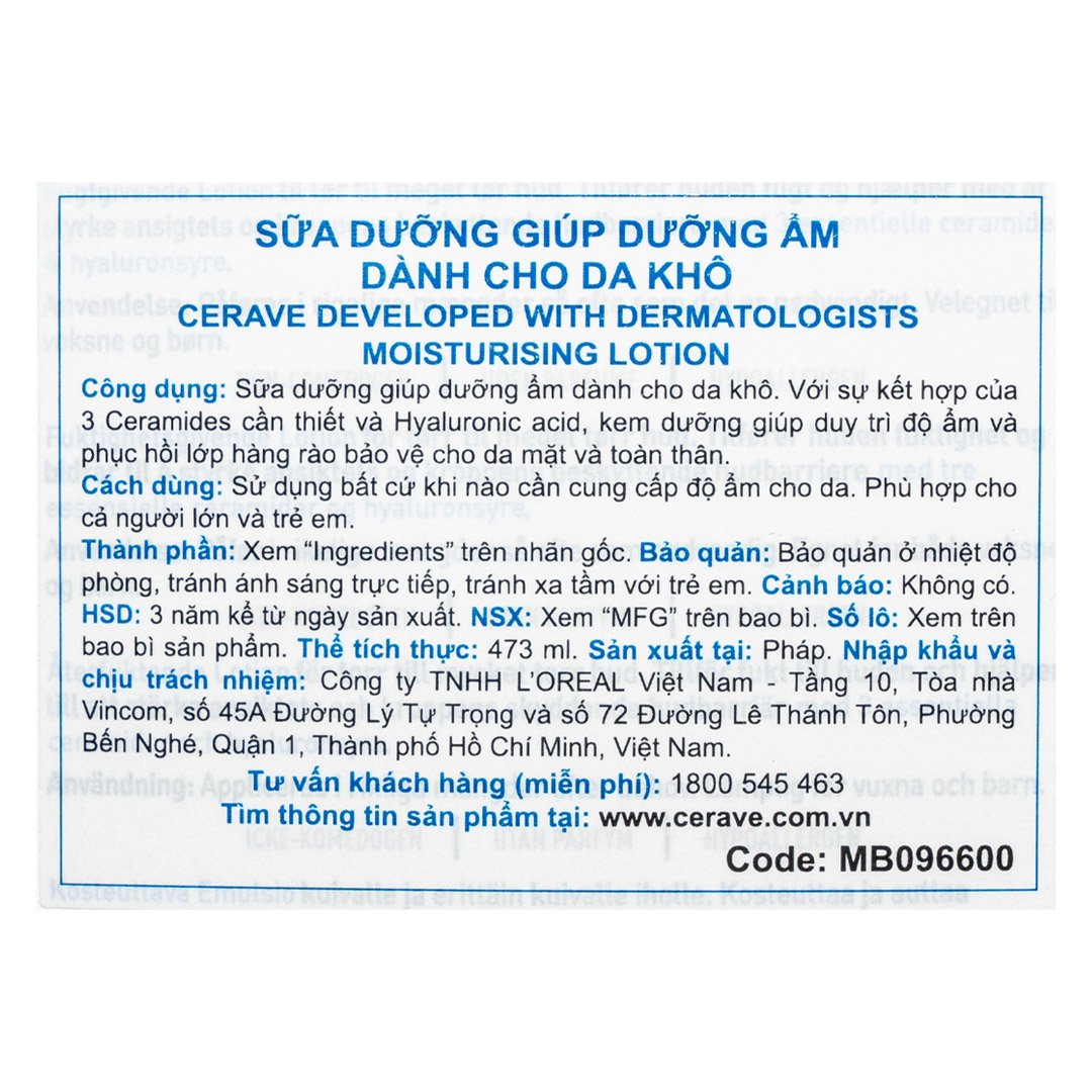 Sữa Dưỡng Ẩm CeraVe Cho Da Thường Đến Da Khô 473ml
