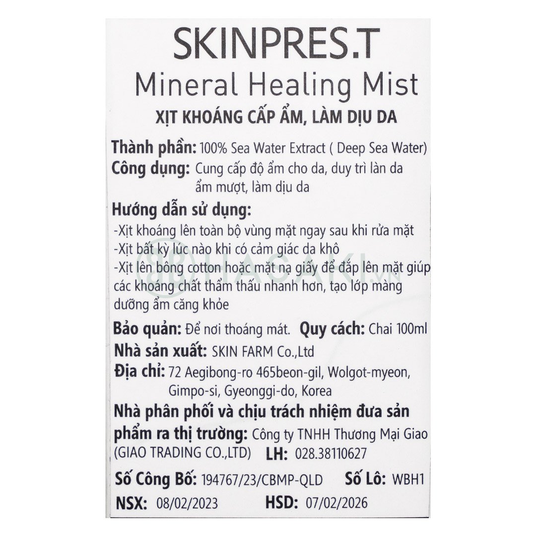 Xịt Khoáng Skinpres.T Phục Hồi & Cân Bằng Độ Ẩm 100ml