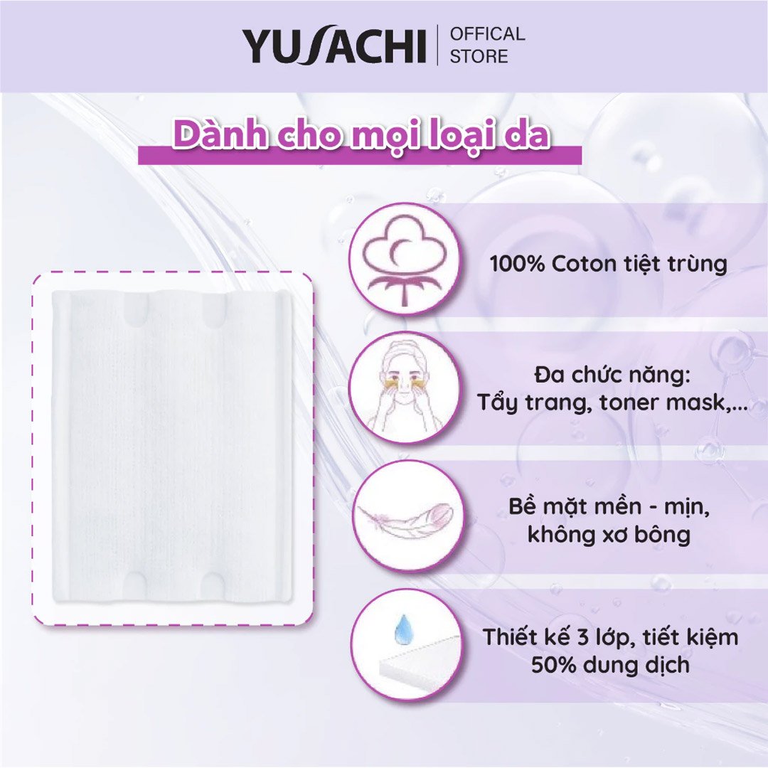 Bông Tẩy Trang Yusachi Suzuran 100% Cotton 200 Miếng