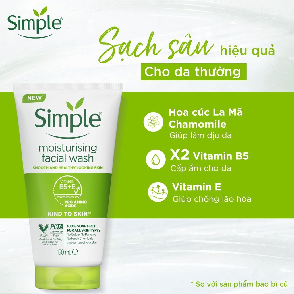 Combo 2 Sữa Rửa Mặt Simple Dưỡng Ẩm Cho Da Khỏe Và Mịn Màng 150ml