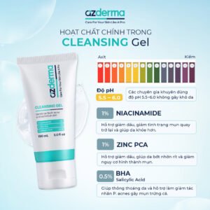 Combo Azderma Sữa Rửa Mặt Dạng Gel Cho Da Dầu Mụn 60ml + Gel Dưỡng Giảm Mụn 15g
