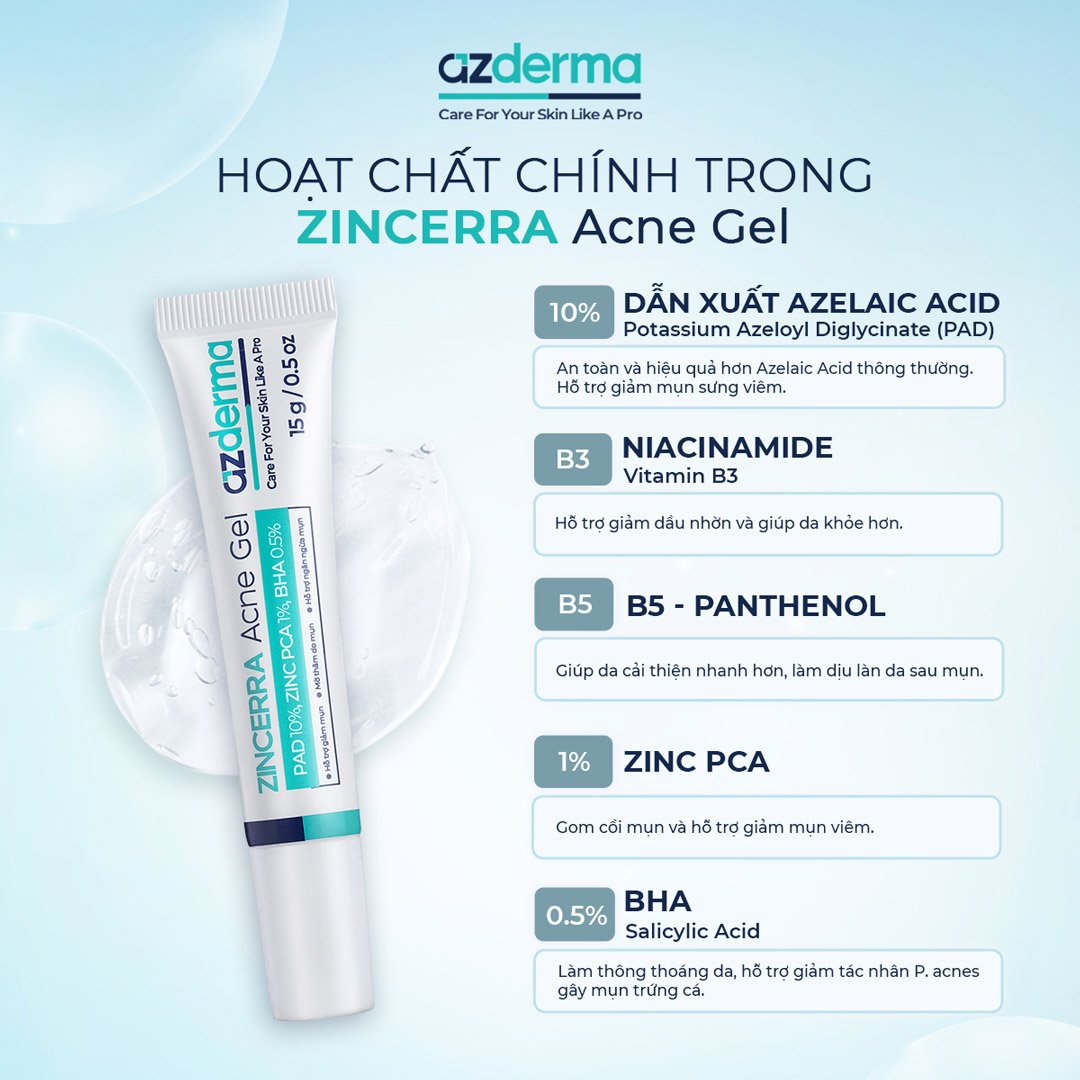 Gel Dưỡng Azderma Hỗ Trợ Giảm Mụn, Mờ Thâm 15g