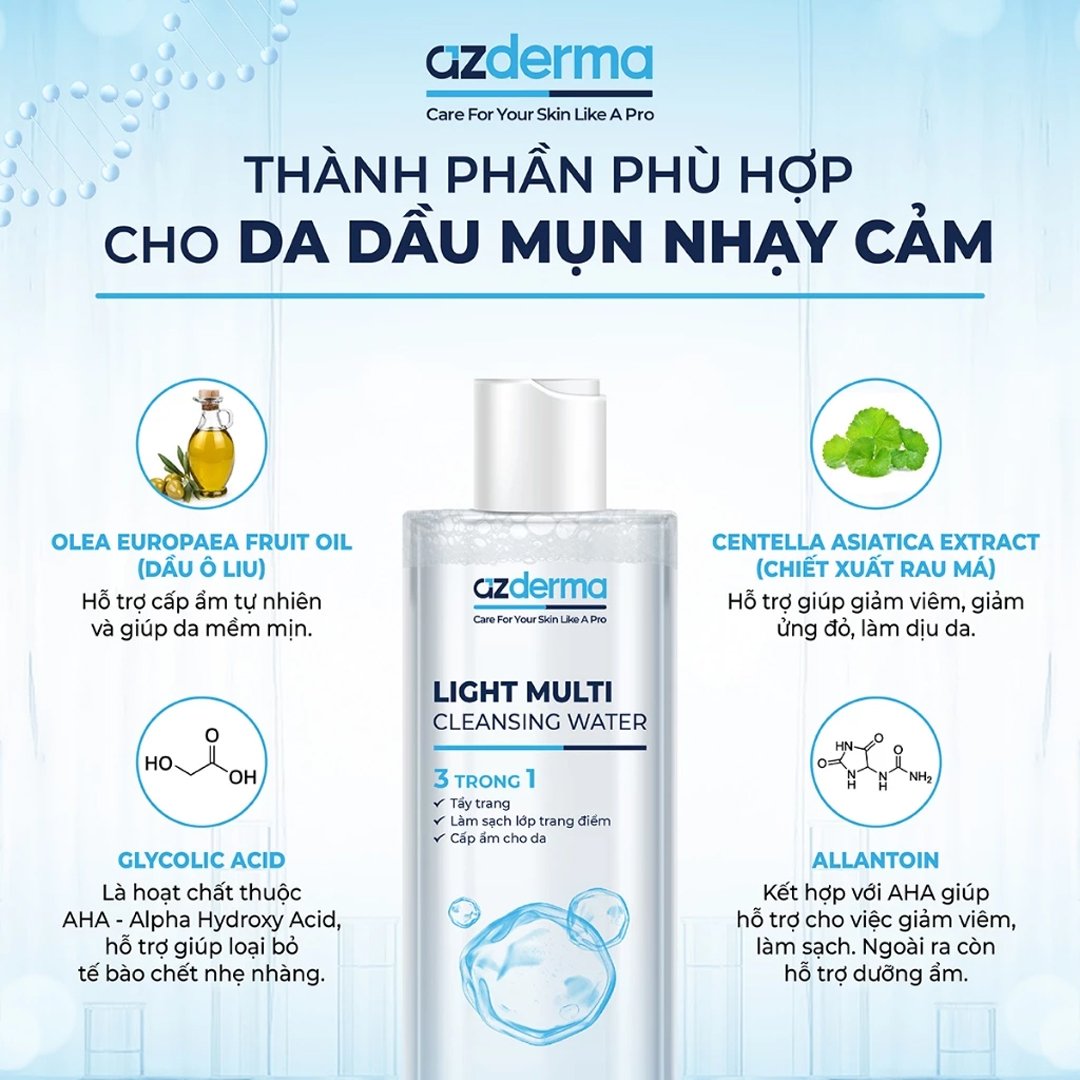 Nước Tẩy Trang Azderma Cho Da Dầu Mụn Nhạy Cảm 500ml