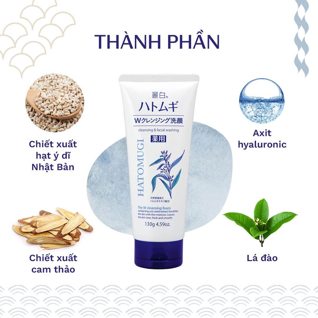 Sữa Rửa Mặt Hatomugi Tẩy Trang, Hỗ Trợ Sáng Da 130g
