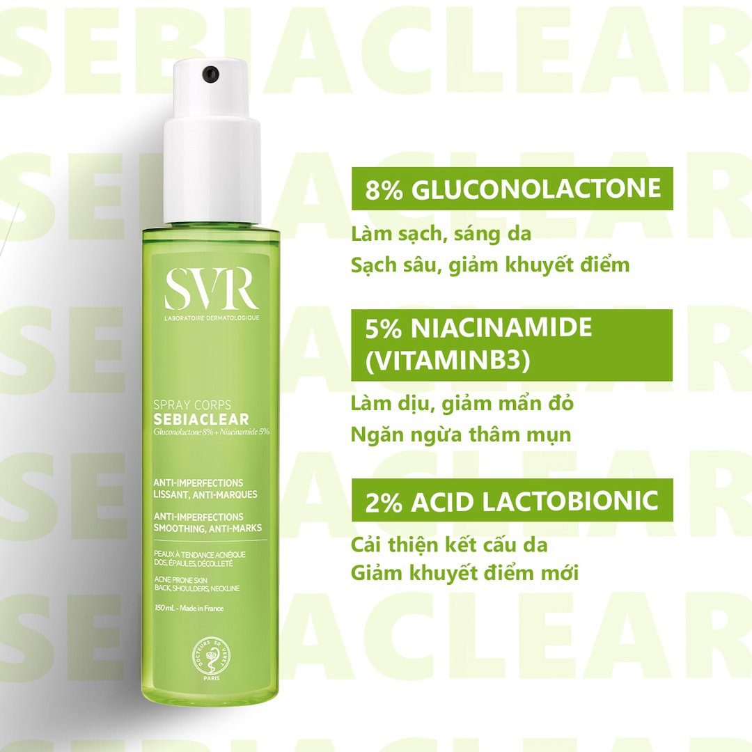 Xịt Giảm Mụn Lưng Và Cơ Thể SVR Hỗ Trợ Mờ Thâm 150ml