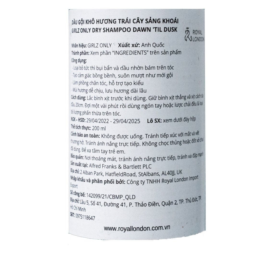 Dầu Gội Khô Girlz Only Hương Cam Quýt Tươi Mát 200ml