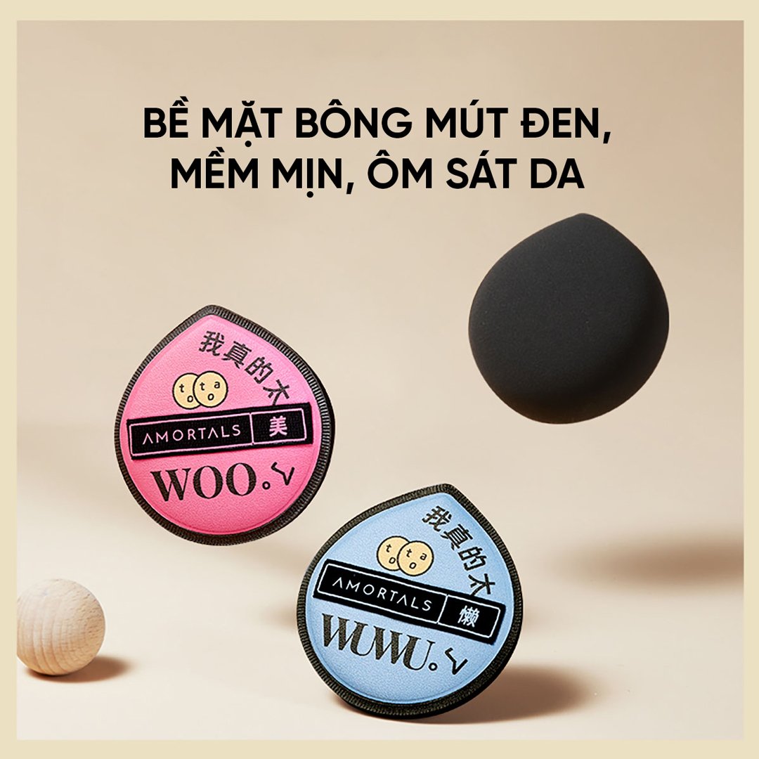 Bộ 2 Bông Mút Trang Điểm Amortals Đen Size XL Tặng Hộp Đựng