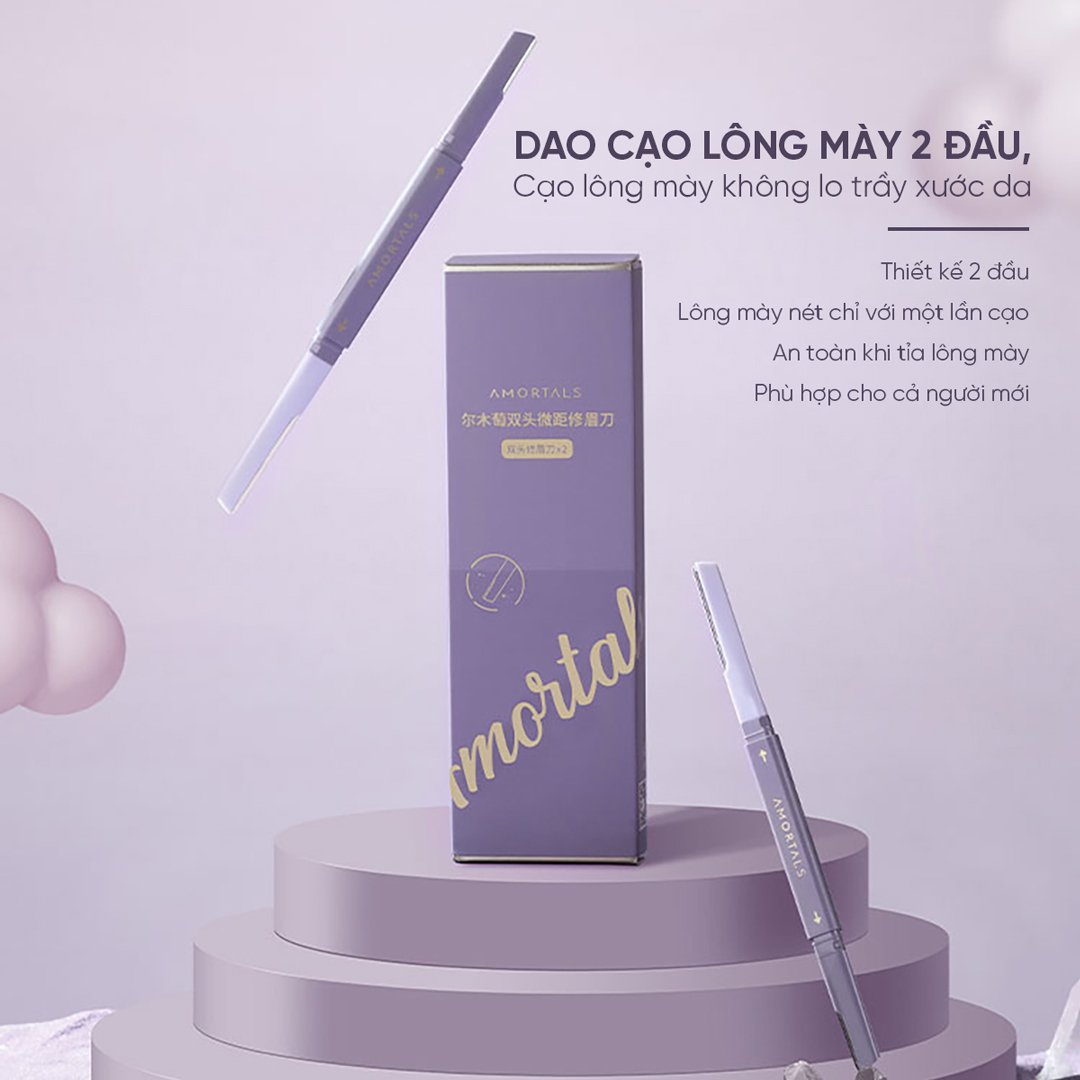 Bộ 2 Dao Cạo Lông Mày Amortals Hai Đầu Tiện Lợi Không Gỉ