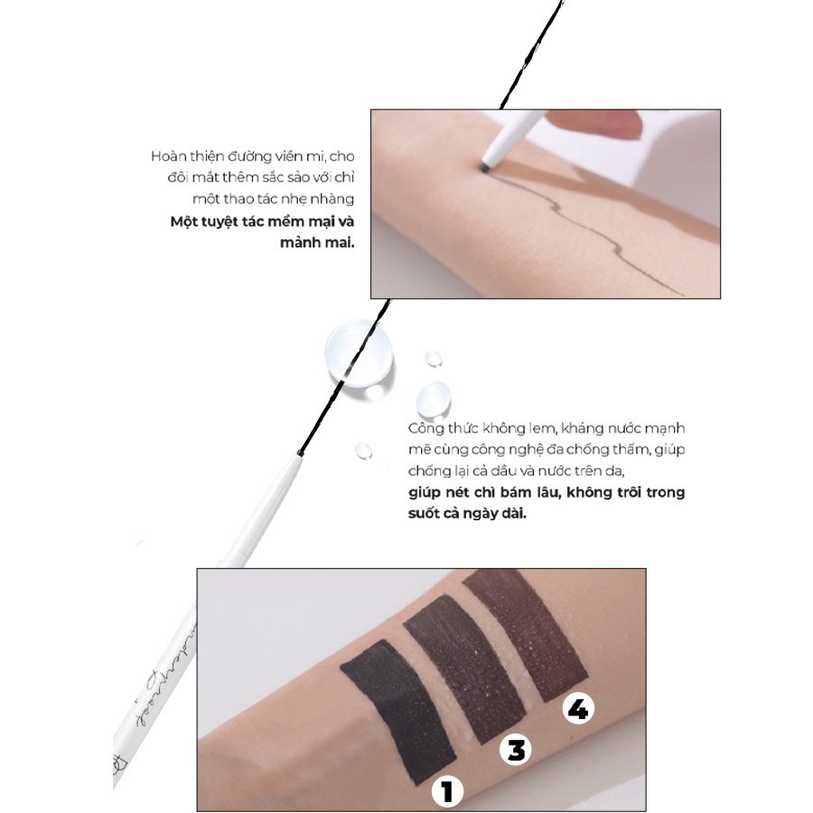 Chì Kẻ Mắt B.O.M Siêu Mảnh Lâu Trôi 03 Màu Nâu Đậm 0.1g