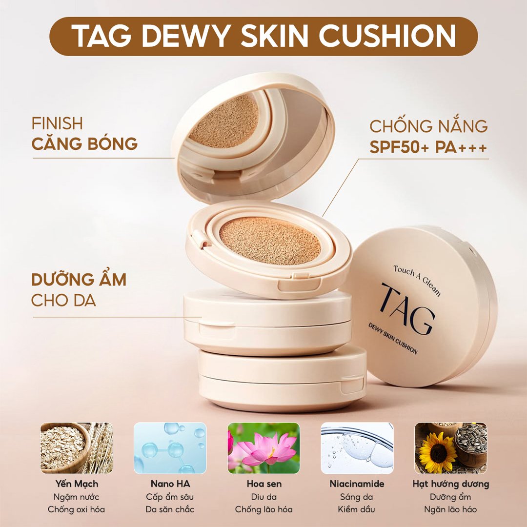 Phấn Nước TAG Căng Bóng 01 Pale Light Da Sáng 15g