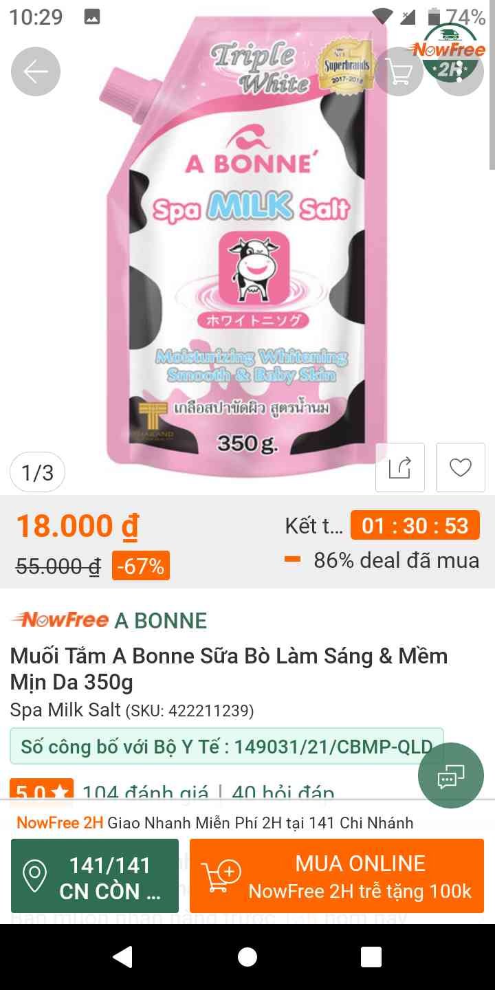 Muối Tắm A Bonne Sữa Chua Làm Sáng & Mềm Mịn Da 350g