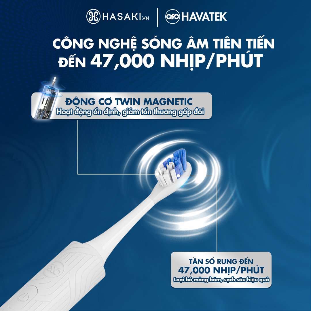 Bàn Chải Điện Havatek Giảm Chấn Nướu Màu Trắng