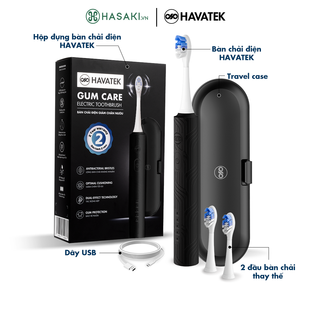 Bàn Chải Điện Havatek Giảm Chấn Nướu Màu Đen