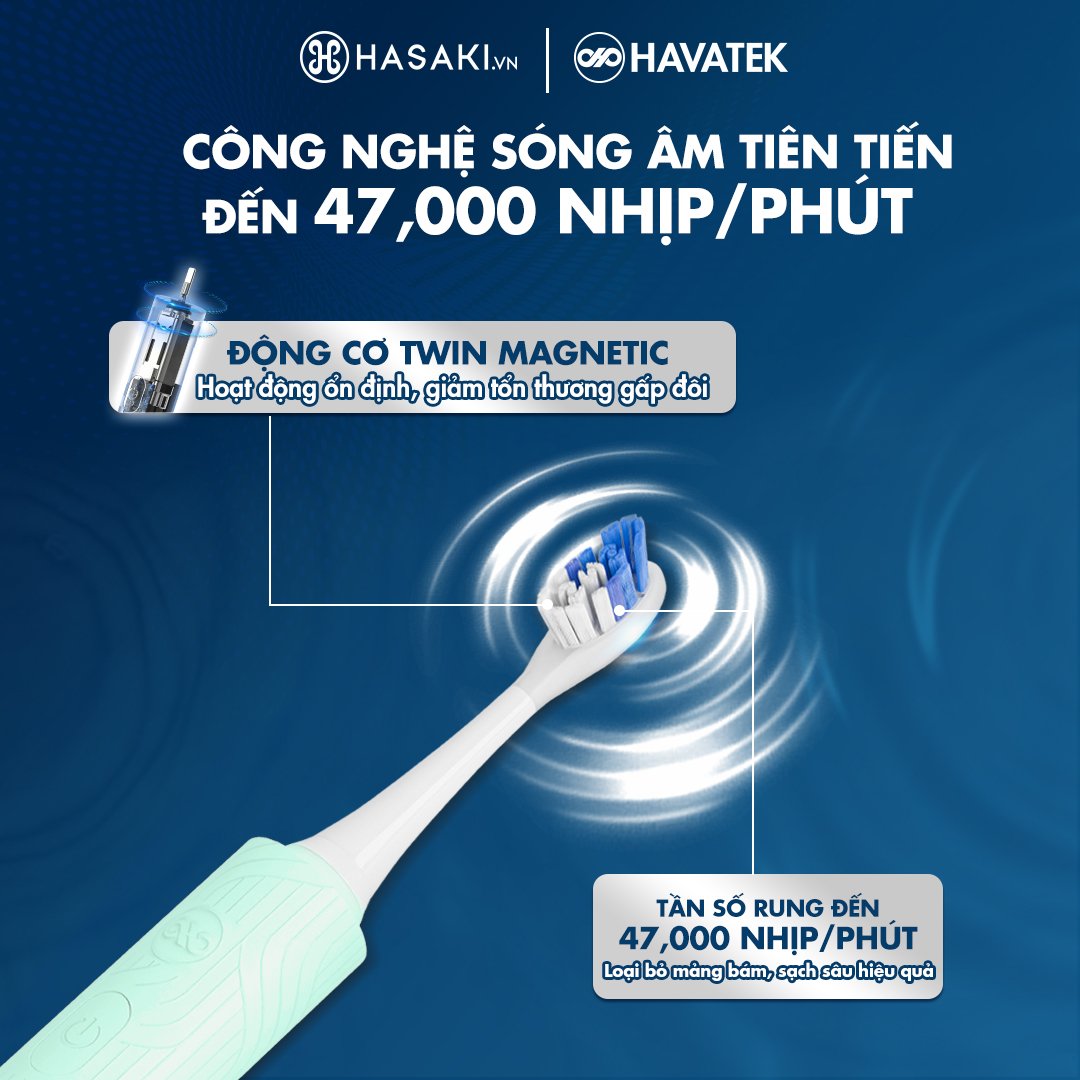 Bàn Chải Điện Havatek Giảm Chấn Nướu Màu Xanh Mint
