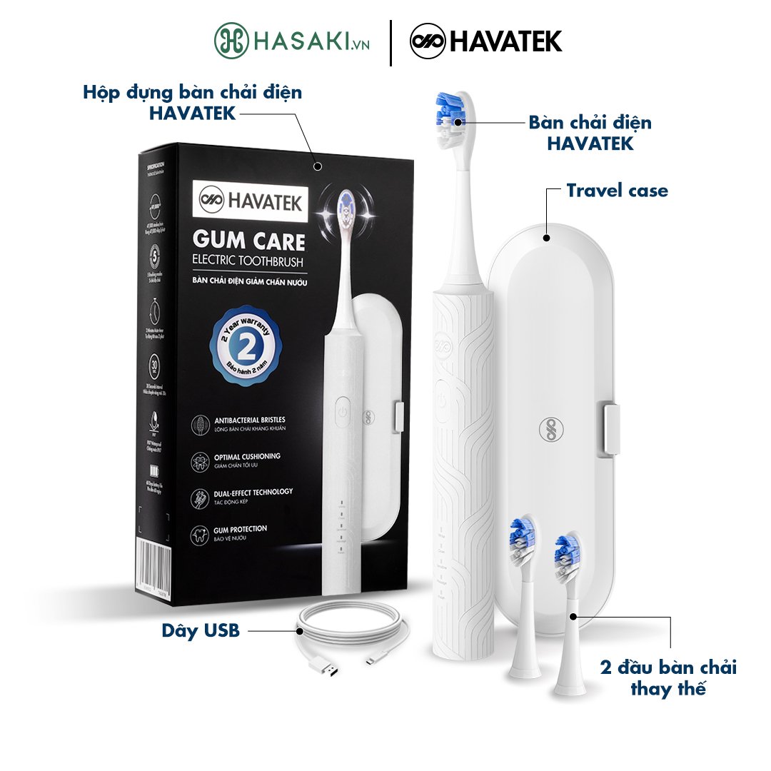 Bàn Chải Điện Havatek Giảm Chấn Nướu Màu Trắng