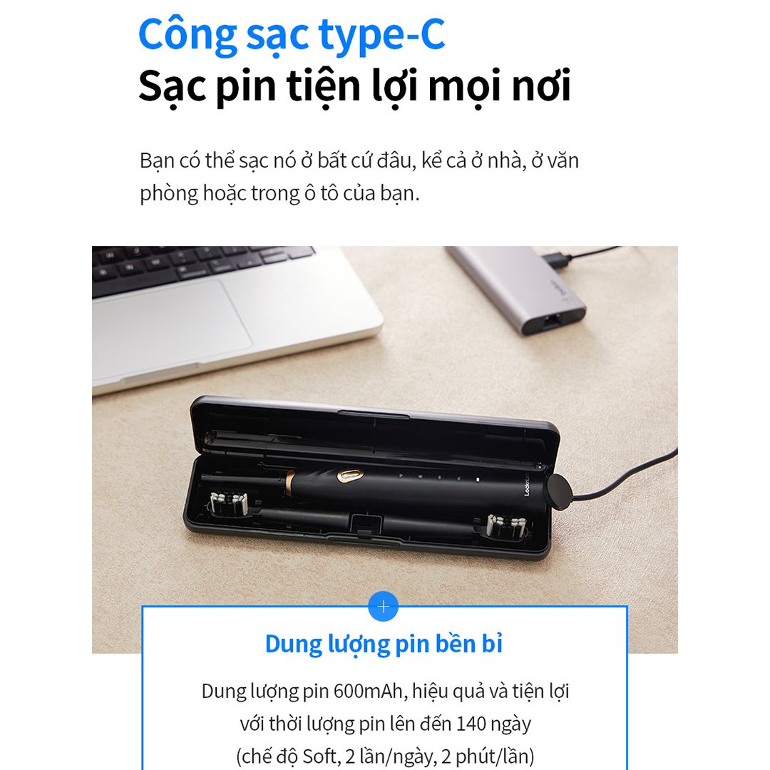 Bàn Chải Điện LocknLock 5 Chế Độ Màu Đen