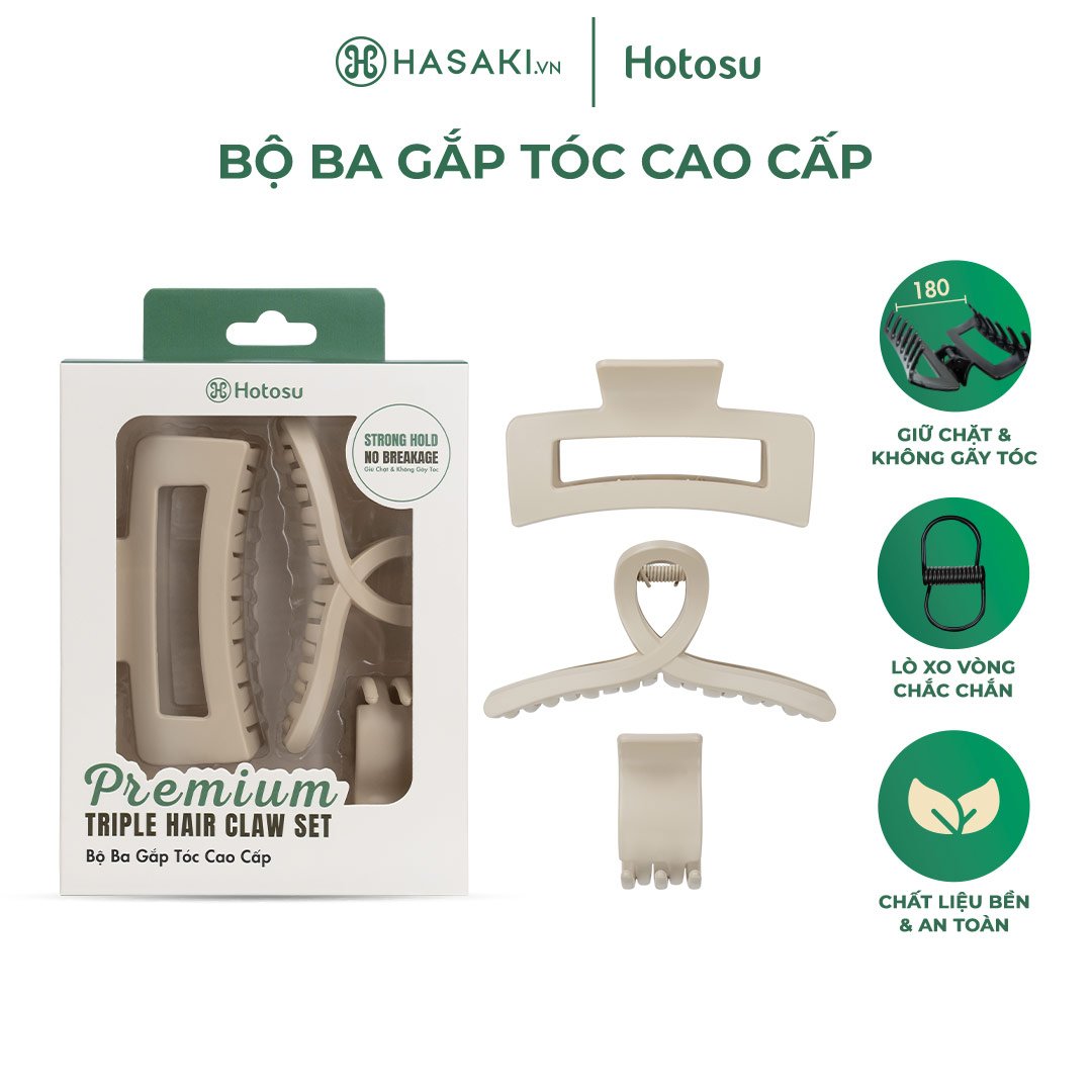 Bộ 3 Lược Gắp Tóc Hotosu Cao Cấp Màu Be