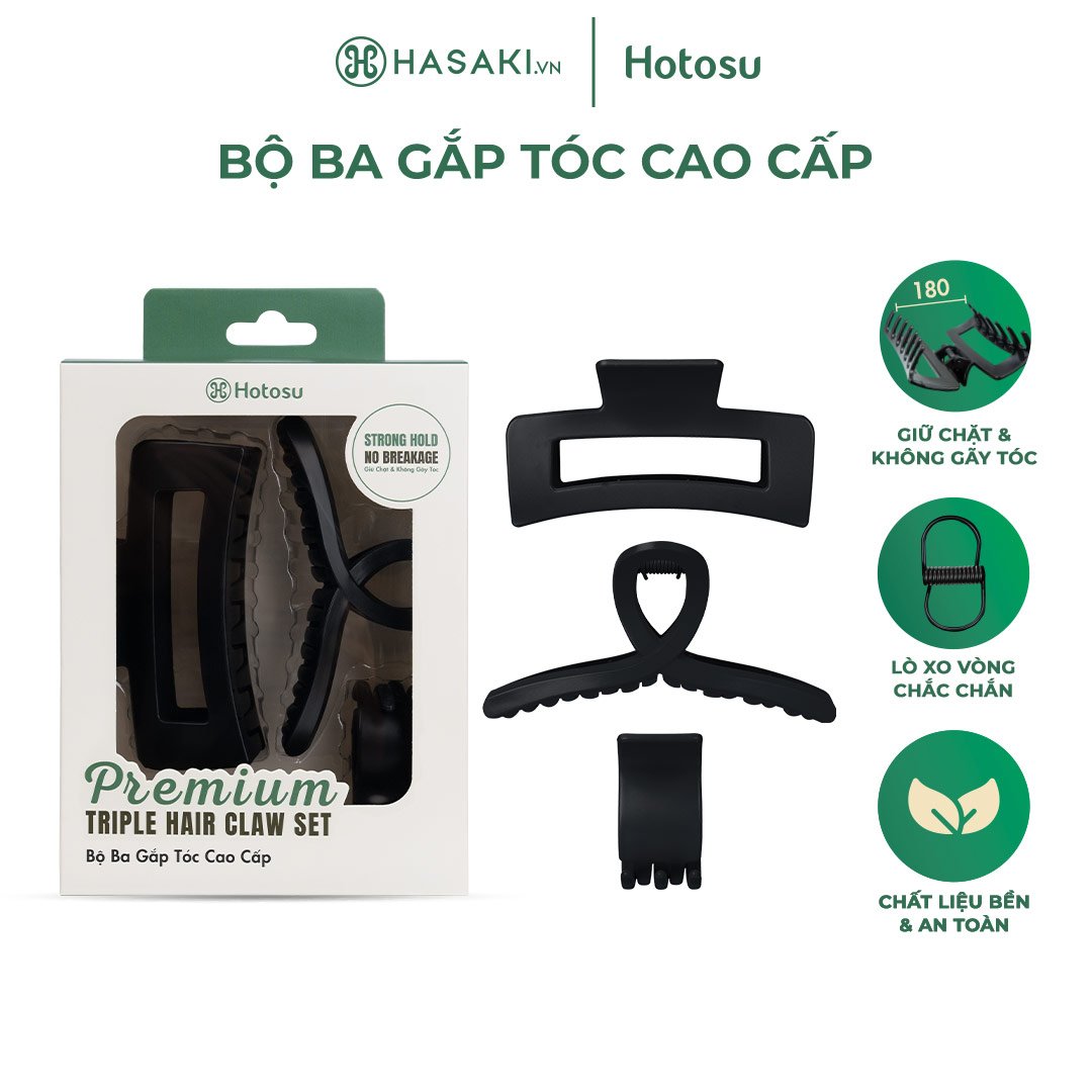 Bộ 3 Lược Gắp Tóc Hotosu Cao Cấp Màu Đen