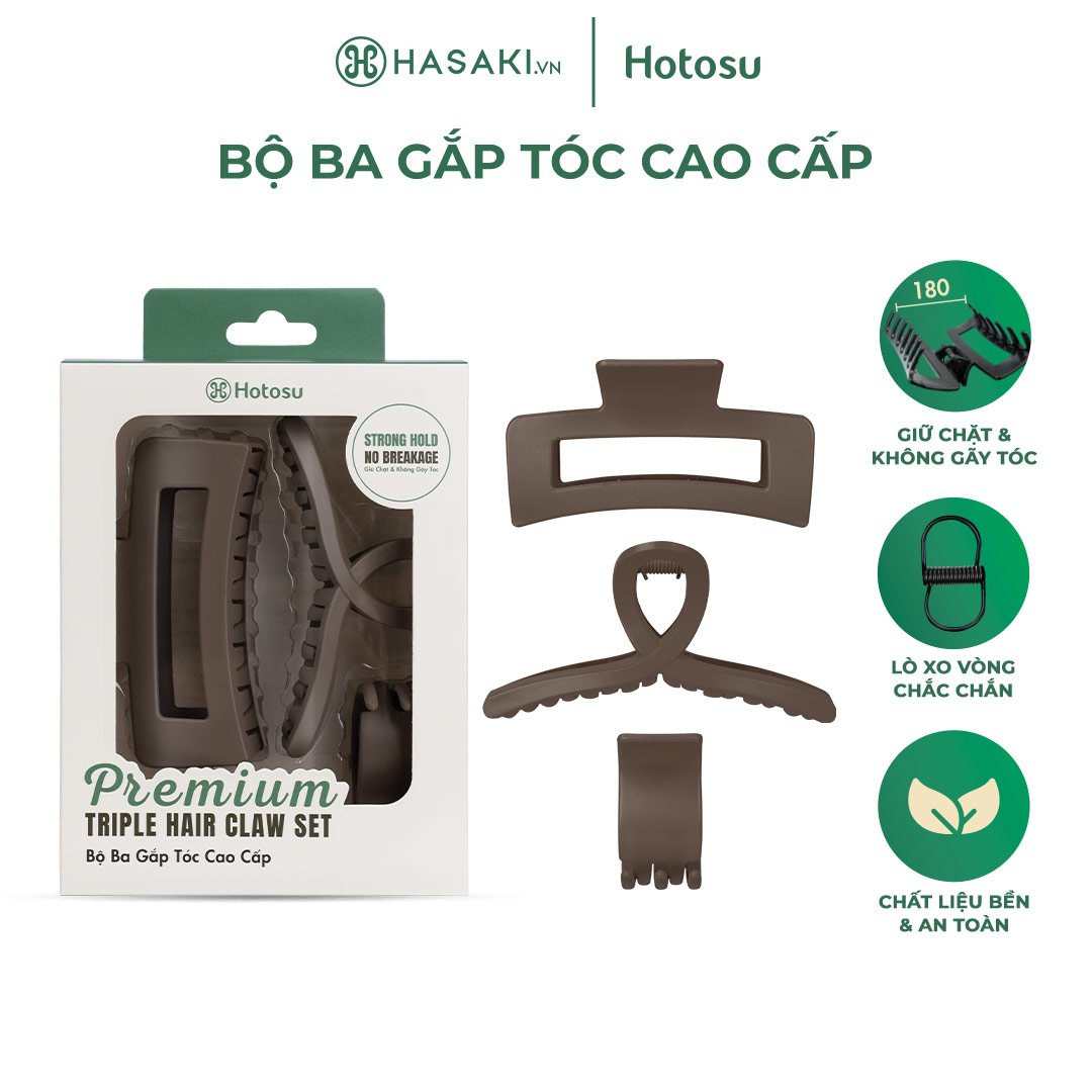 Bộ 3 Lược Gắp Tóc Hotosu Cao Cấp Màu Nâu